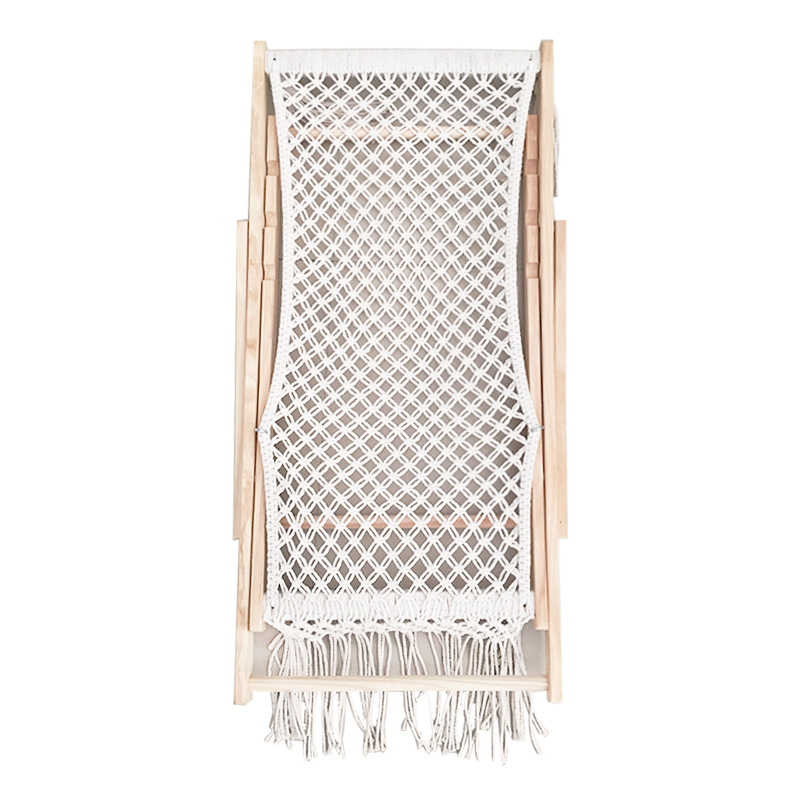 Outdoor camping folding chair, hand-woven cotton rope, European pine wood lounge chair, detachable and washable, living room, midday rest with tassels Item Picture
