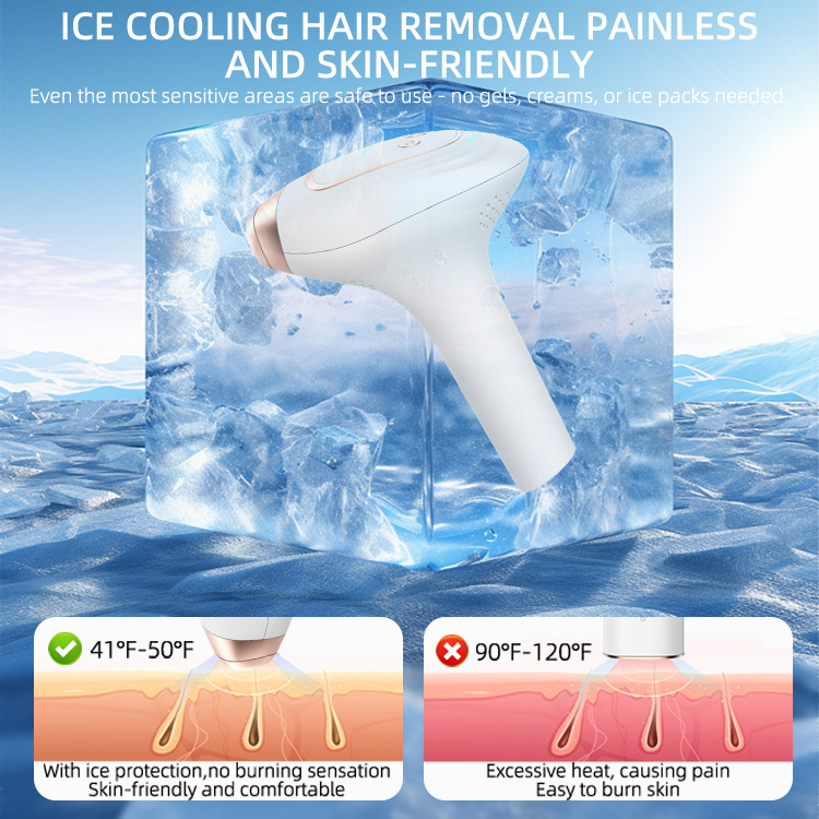 The best-selling ice point laser hair removal device features strong pulse beauty, skin rejuvenation and acne removal. It can be used all over the body and is a painless ice point hair removal device Application Scenario