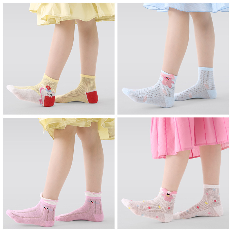 P008 Children's Socks Wholesale 2026 Spring/Summer Ultra-thin Pink Cute Rabbit Mesh Silk Stockings Plaid Girls' Socks Specification image