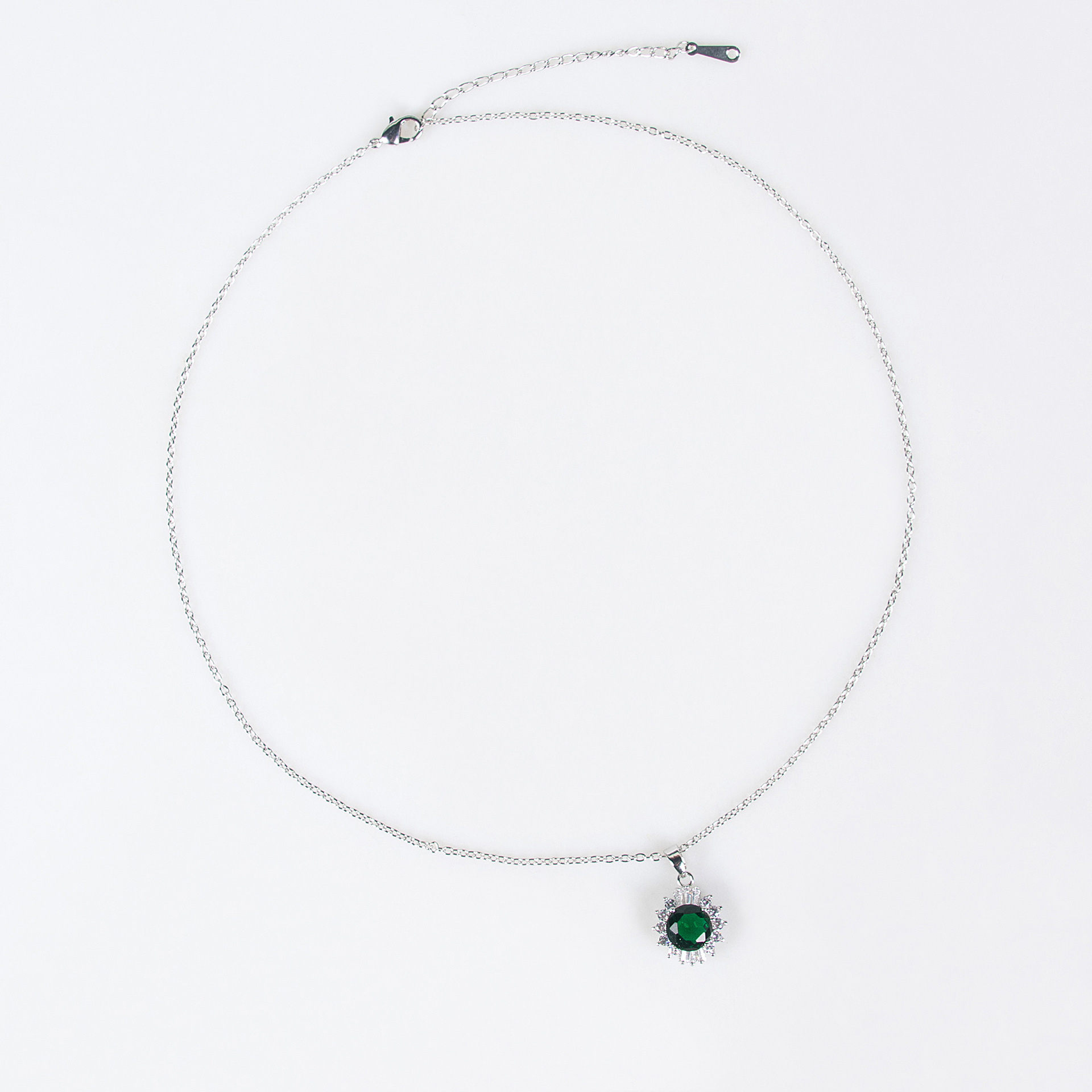Korean version women's niche design sense round colored zircon stud collarbone chain necklace two-piece set in stock, Getisha Jewelry LJT29157 Banquet dress jewelry and accessories wholesale Item Picture