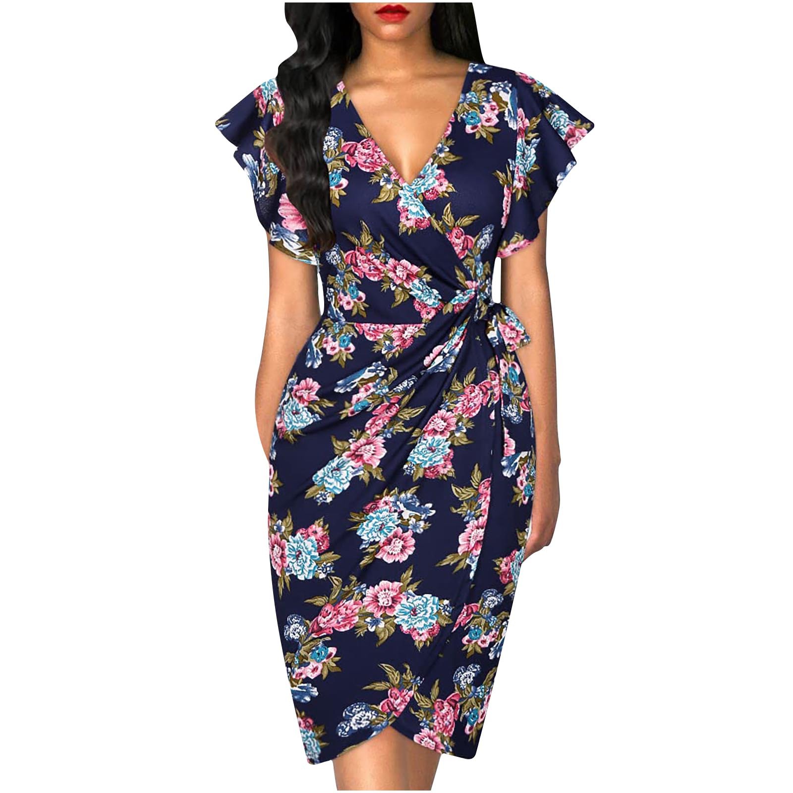 In 2023, a sweet and elegant style of cross-border foreign trade between Europe and America, a twisted, figure-hugging, waist-cinching, pleated solid color dress for women Application Scenario