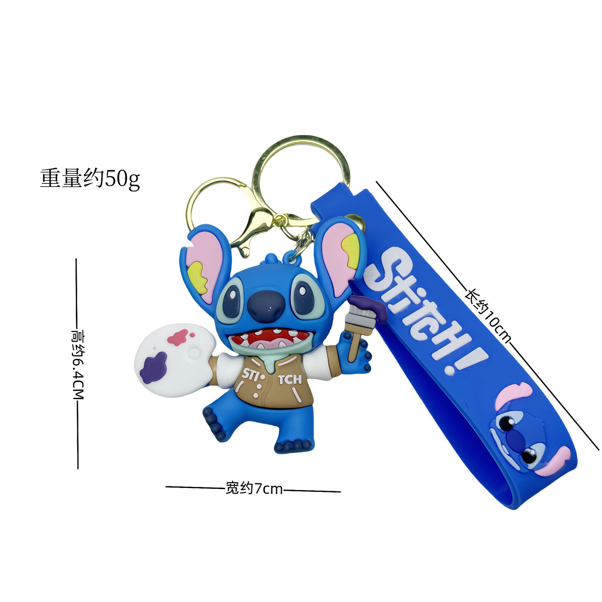 Cross-border exclusive creative cartoon cute Stitch keychains, pvc three-dimensional Stitch figurine pendants, pendant chains details Picture