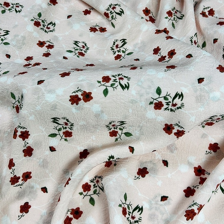 精品平纹一品皱印花连衣裙面料 休闲裤女装沙滩系列花布饰品布料 Item Picture