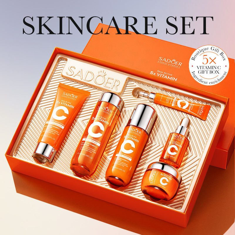 Cross-border export wholesale of SADOER five-layer Vitamin C brightening skin care gift Box and skin care set in full English details Picture