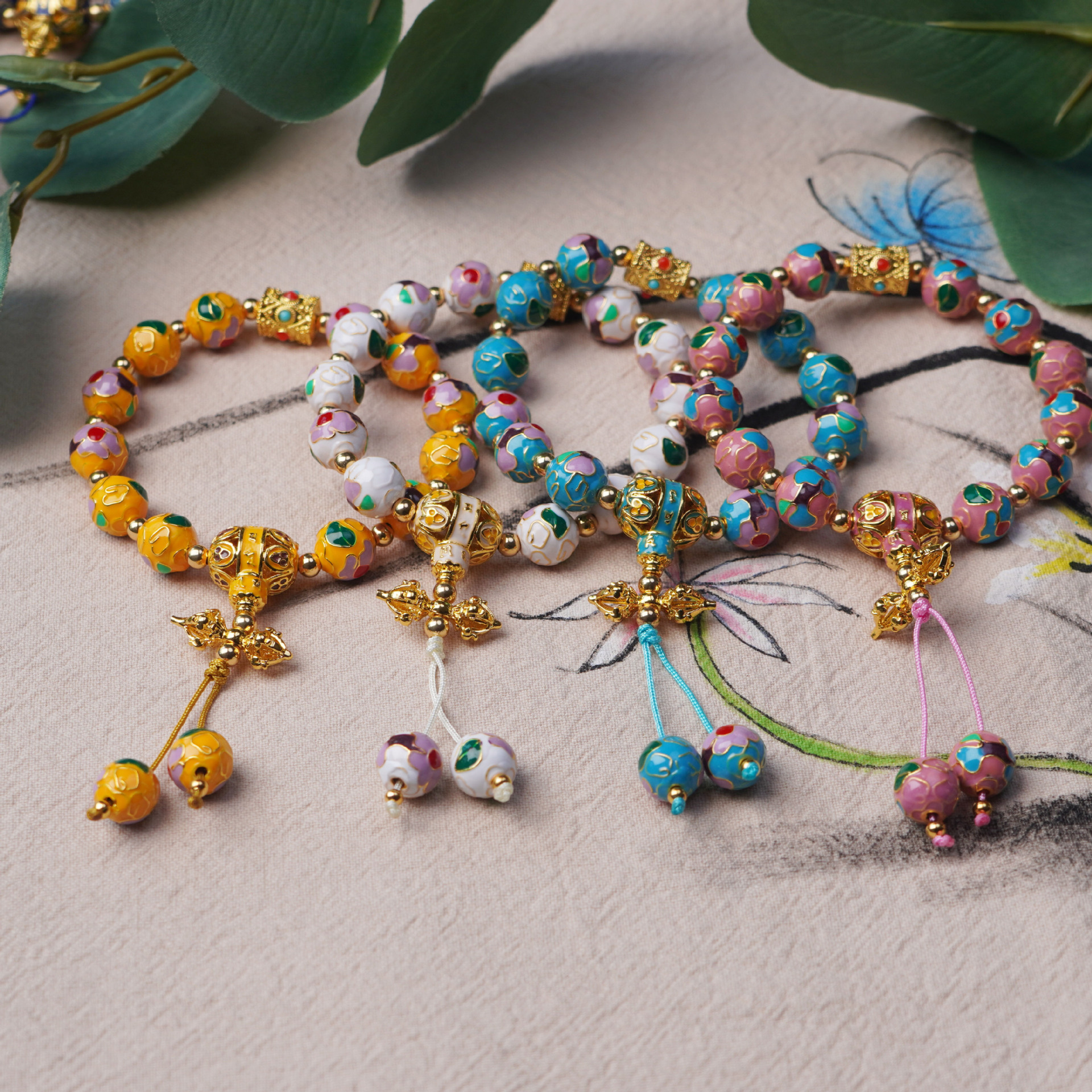 寺庙同款景泰蓝繁花吊坠串珠手串复古宫廷风女款彩色手链饰品配饰