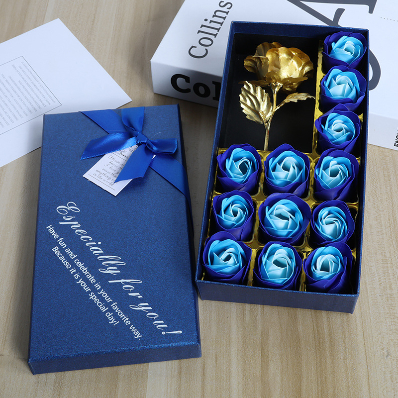 Cross-border supply 12 gold foil rose soap flower small gift box, soap flower creative activity birthday gift benefit Specification image