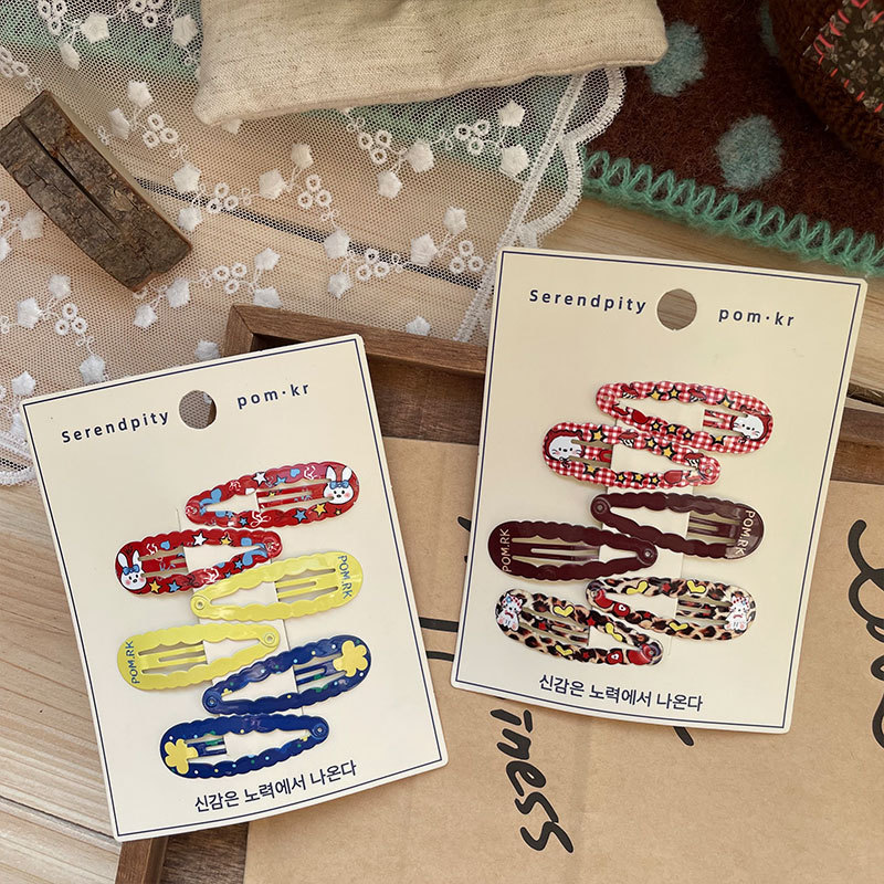 pom.kr's new Korean-style printed bb clip, cute children's side bangs clip, bye-bye clip, and girl's hair accessory details Picture