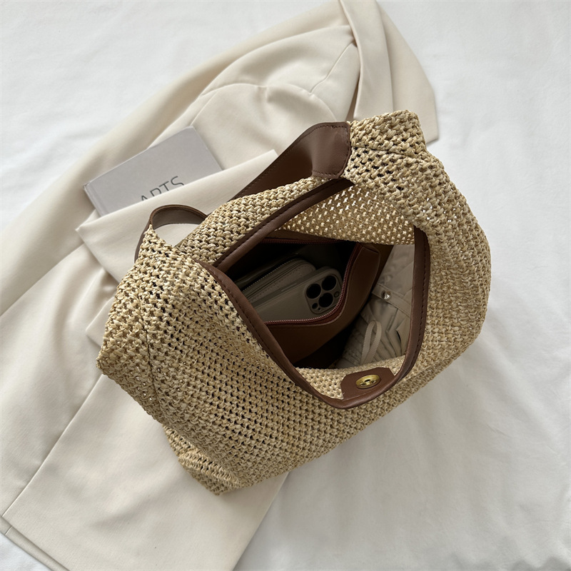 Cross-Border Straw Weaving Bag, Summer Fresh Hand-Woven Women's Bag, Artistic Straw Weaving Bag, Handbag, Simple And Fashionable Women's Shoulder Bag, Straw Weaving Bag Specification drawing