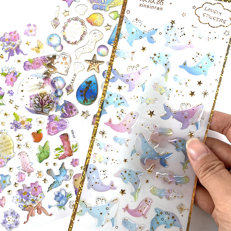 韩版卡通水晶滴胶透明立体贴日记手账手机贴贴纸儿童贴纸手帐贴纸