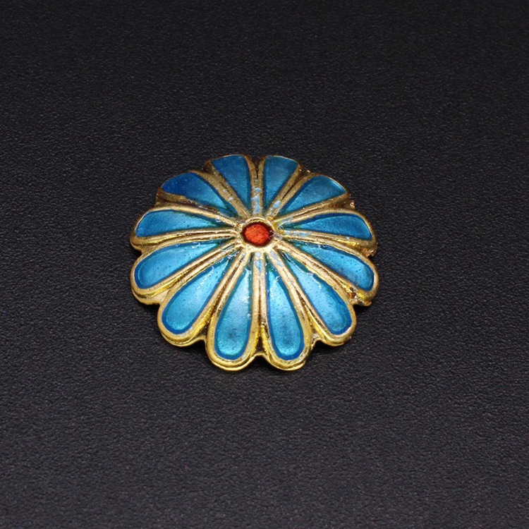Traditional high-temperature enamel mechanism silver-blue decorative inlaid veneer Cloisonne 12-petal phoenix tail single piece