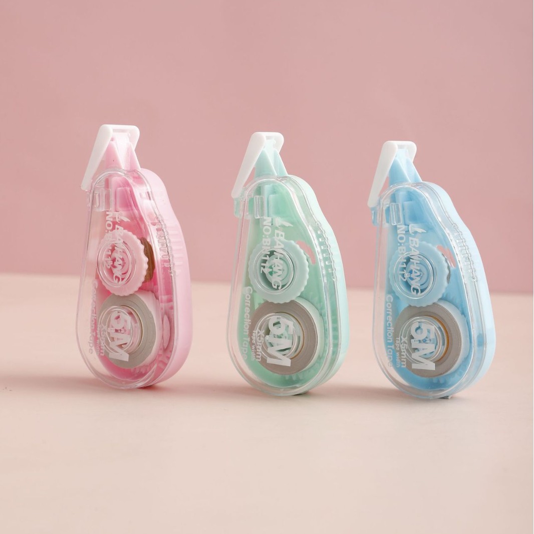 Baihang fully transparent and simple correction tape for student stationery and learning supplies, large-capacity correction and correction tape, 3-piece set Specification image
