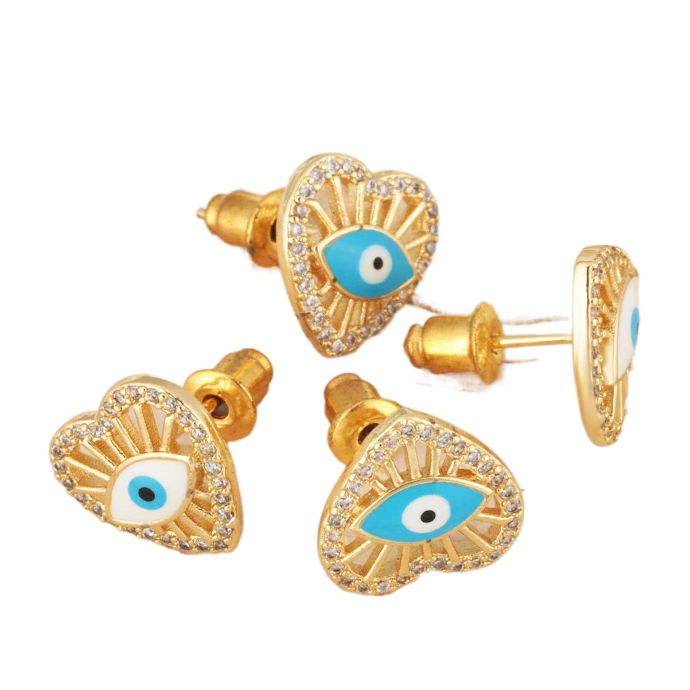 Wholesale of new cross-border Turkish women's geometric heart-shaped oiled Devil's Eye ear stud personalized earrings Item Picture