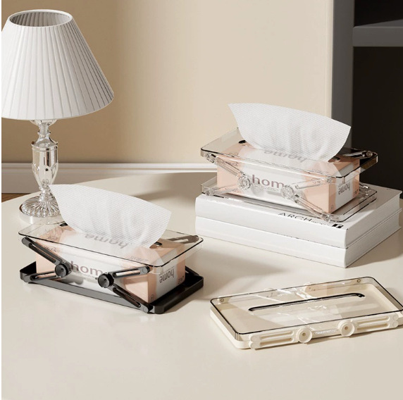 Light luxury transparent tissue box, living room tissue box, household spring tissue box, coffee table box, tissue creative storage box