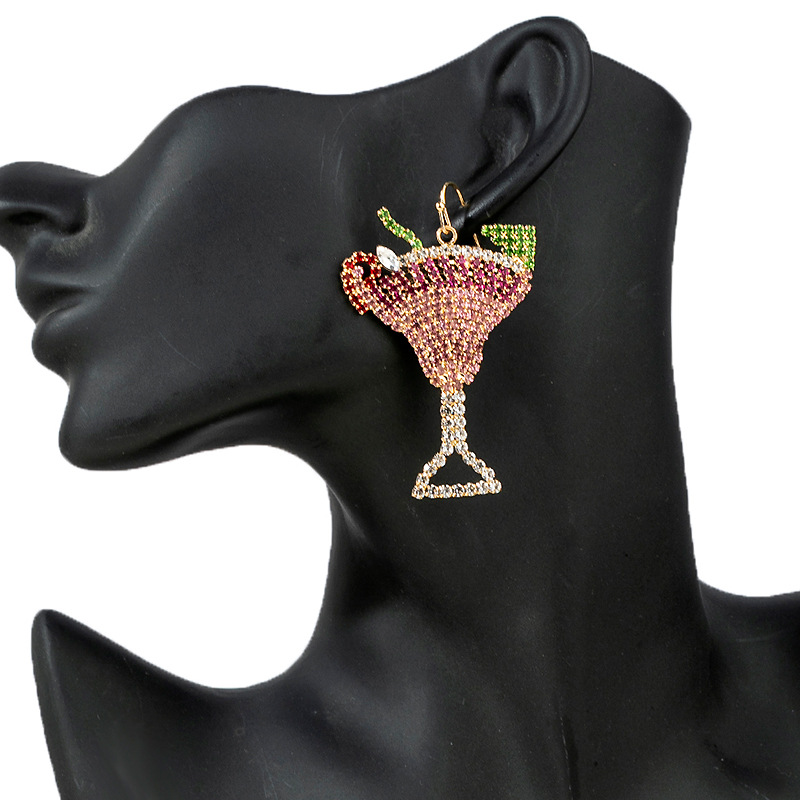 2025 New cross-border European and American colored wine glass rhinestone earrings, personalized and trendy, colorful full diamond earrings for the beach and seaside details Picture