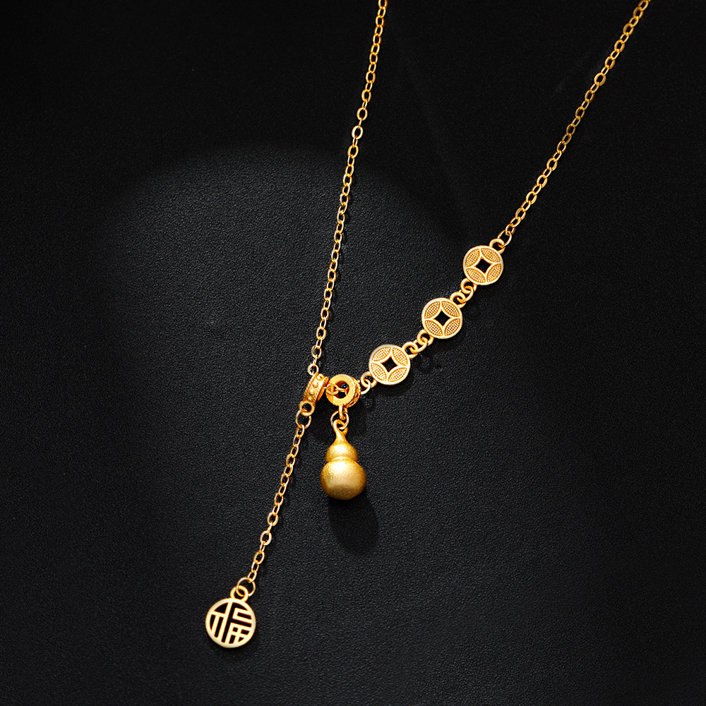 Hyacinth Douyin Live-streaming bestseller "Fu" character gourd pendant necklace for women, ancient method sand gold Five Emperors coin sweater chain, autumn and winter accessories Application Scenario