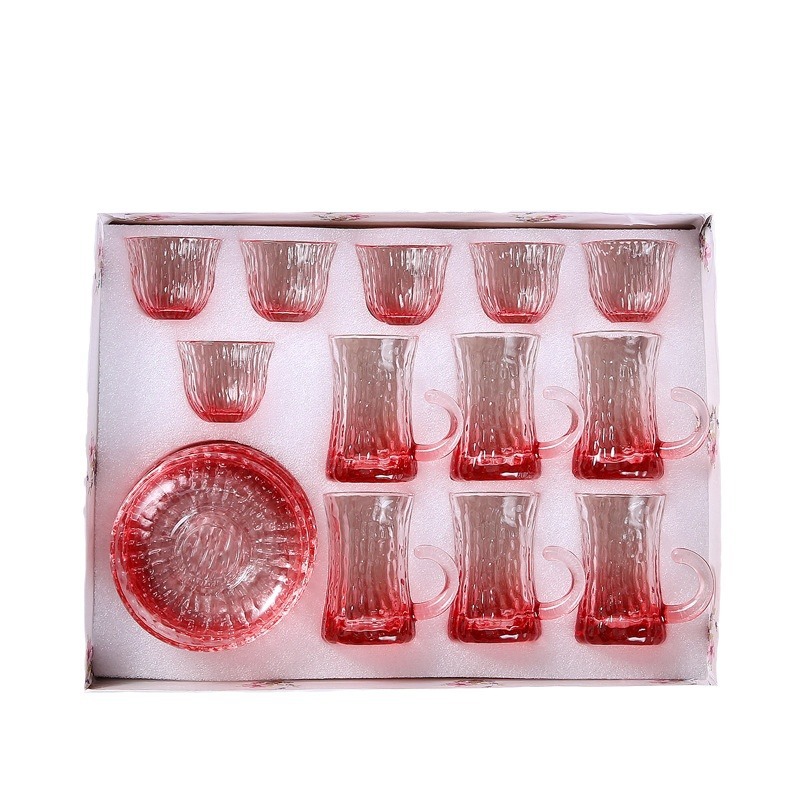 Vaso creativo comercio exterior transfronterizo taza de café y plato set vidrio en relieve copa de vino 18 copa de abuelita regalo de negocios Item Picture