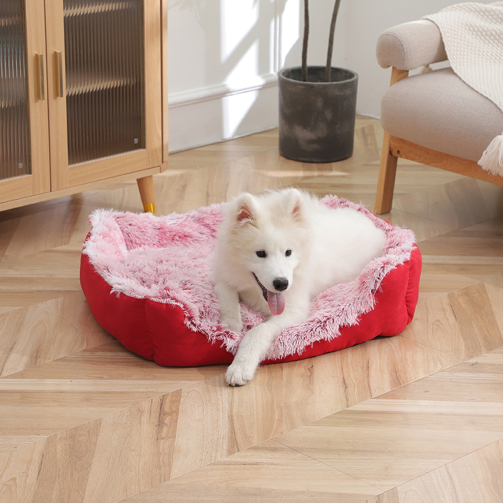 Two-color long-haired chicken plush dog bed, winter fleece thickened pet sleeping pad, detachable and washable PP cotton cat bed pad wholesale