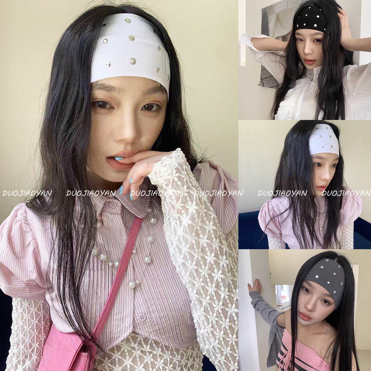 The new solid-color metal rivet patch hair band is a popular online sensation. It is a versatile and stylish hair accessory that is elastic, breathable and suitable for sports headbands details Picture