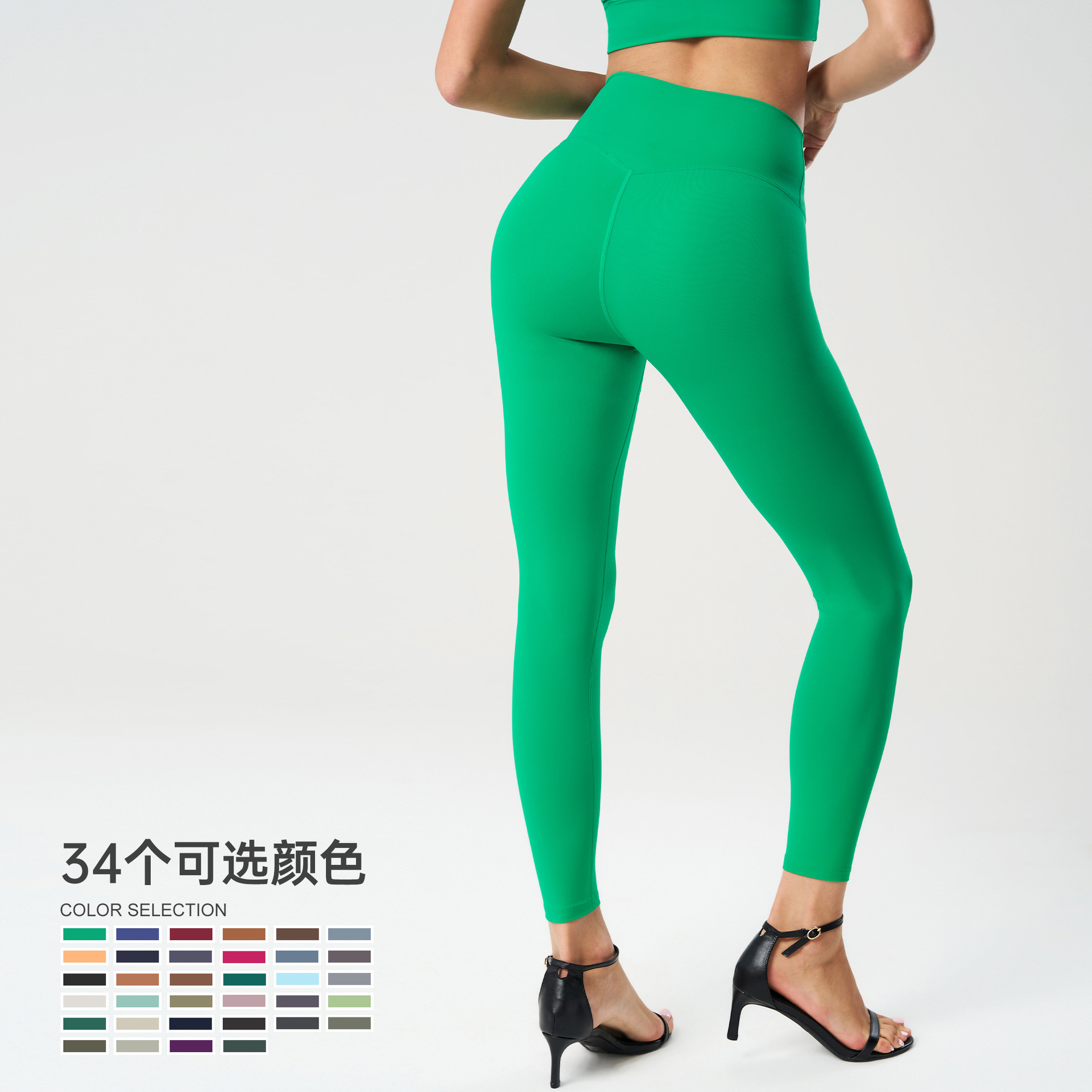 跨境裸感塑形瑜伽裤无尴尬线骑行健身长裤外穿运动九分裤女D19108产品图