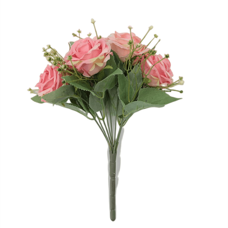 仿真9头皇妃玫把束玫瑰花婚礼仿真花家居装扮道具假花绢花批发白底实物图