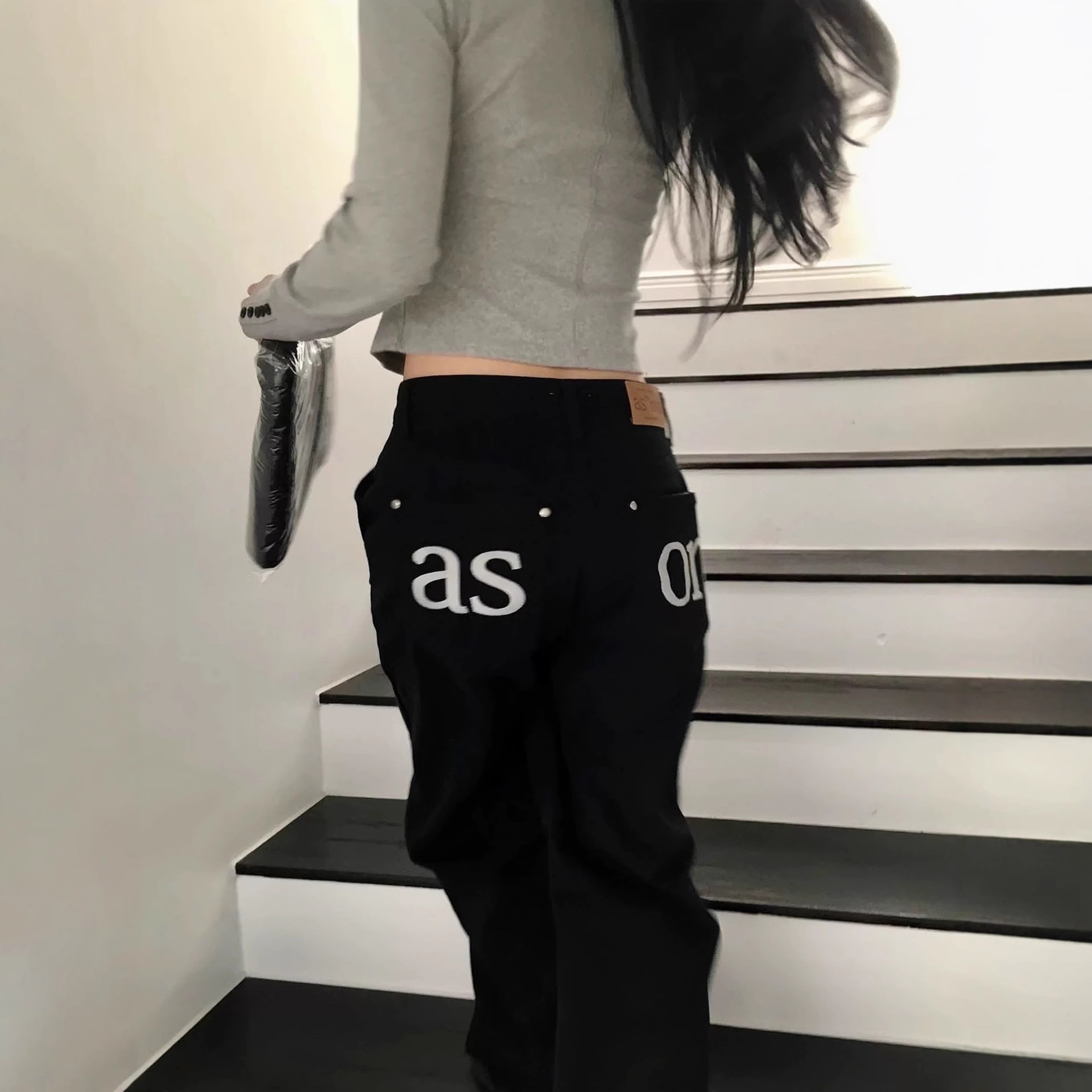 牛仔裤女高腰复古/牛仔裤女直筒复古/牛仔裤/多口袋牛仔裤欧美/女款牛仔裤产品图