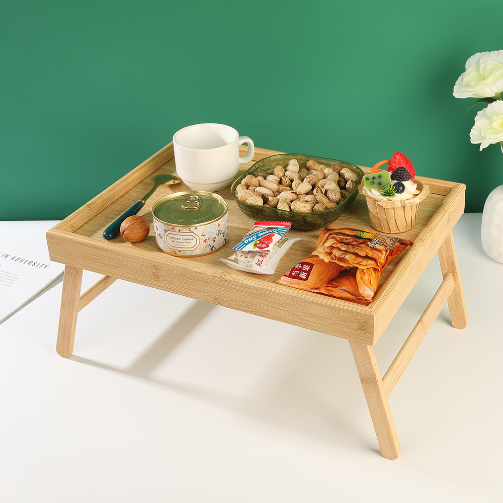 Multi-functional folding dining table, lazy bamboo tray for home bedroom bed, mini simple computer desk for living room balcony details Picture