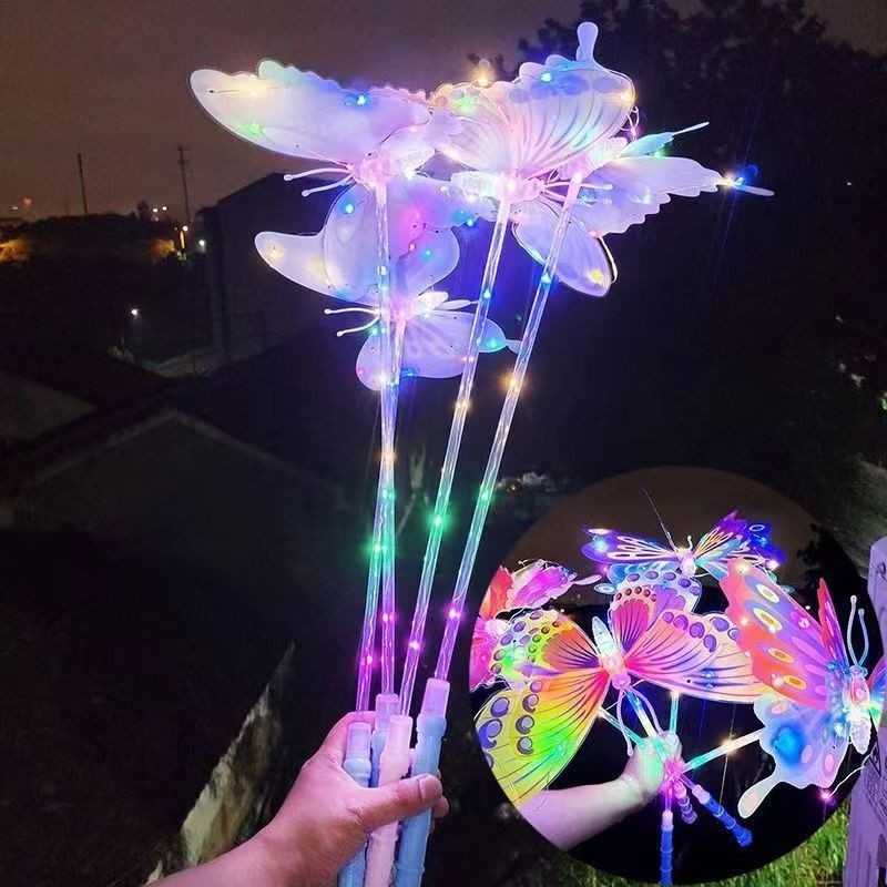 Seven-color handheld luminous butterfly, flashing butterfly, swaying, double-layer light simulation butterfly details Picture