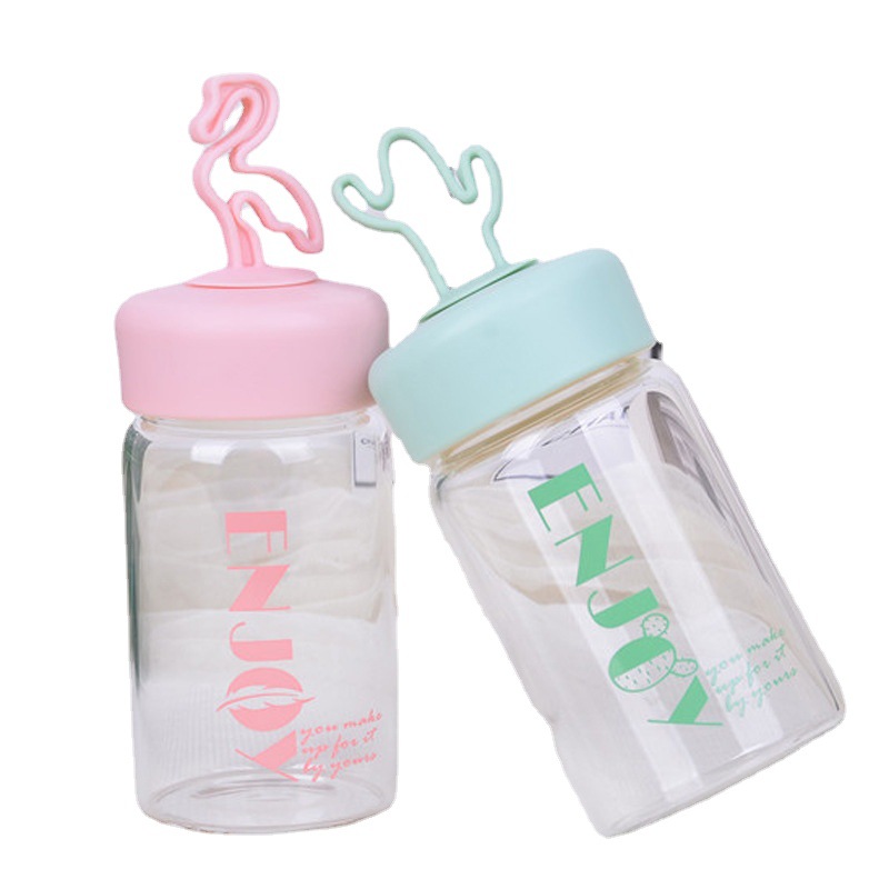 促销礼品印logo慕色小清新手提玻璃杯学生便携随手杯可爱卡通水杯白底实物图