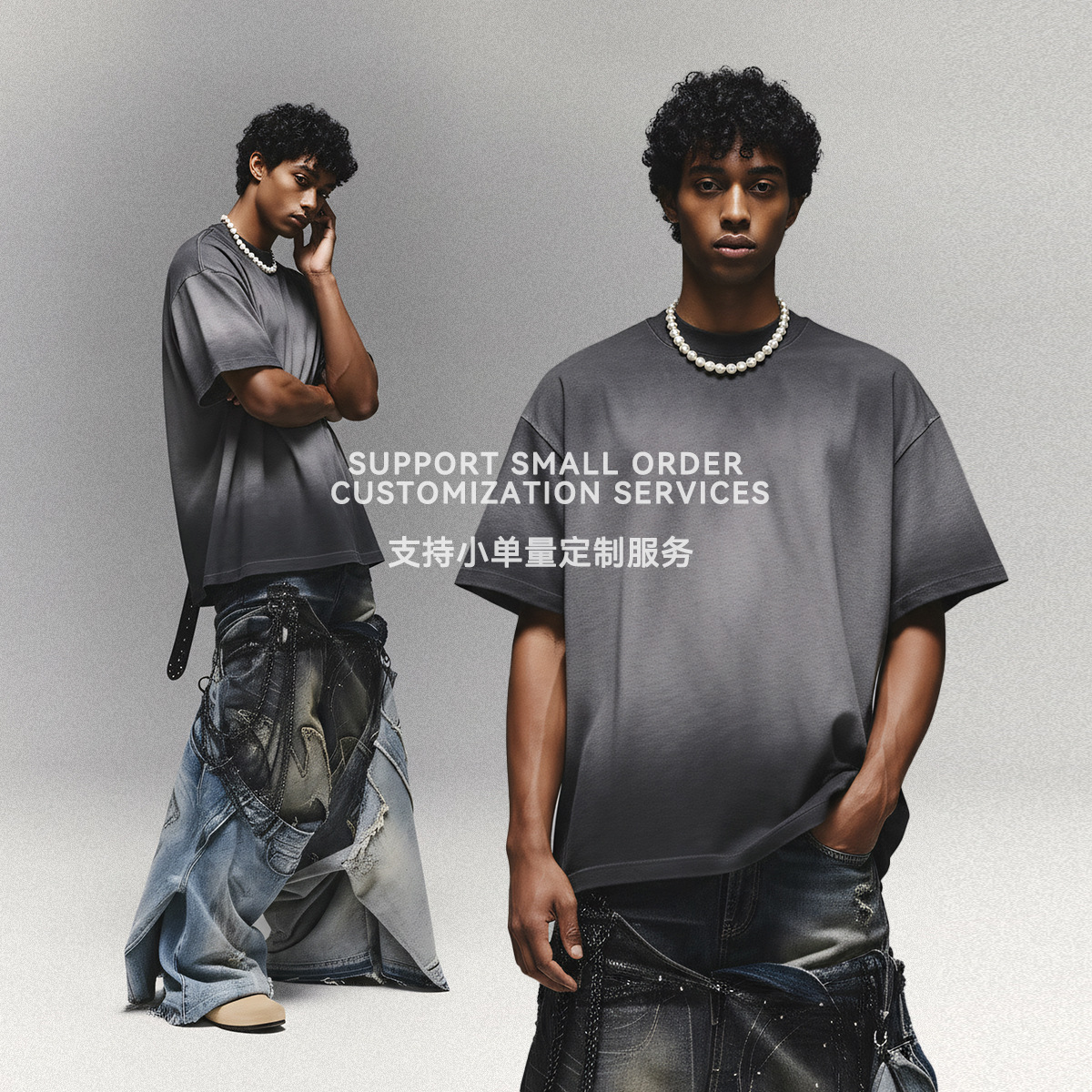 CKX Men's Wear 2025 New washed and aged fog short-sleeved T-shirt for couples, retro batik with a white round neck, trendy brand T-shirt