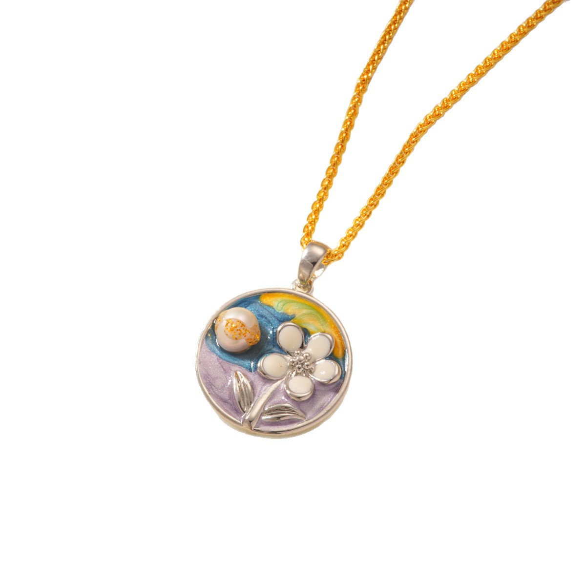 Oil-dripping flower oil painting style pendant, 18k copper gold-plated color retention high-end bracelet, necklace clasp DIY accessory Item Picture