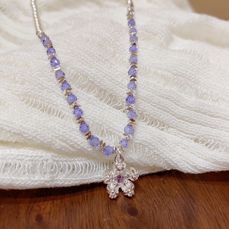 Spring new style, fashionable and fresh purple beaded flower pendant necklace, exquisite, gentle and versatile collarbone chain details Picture