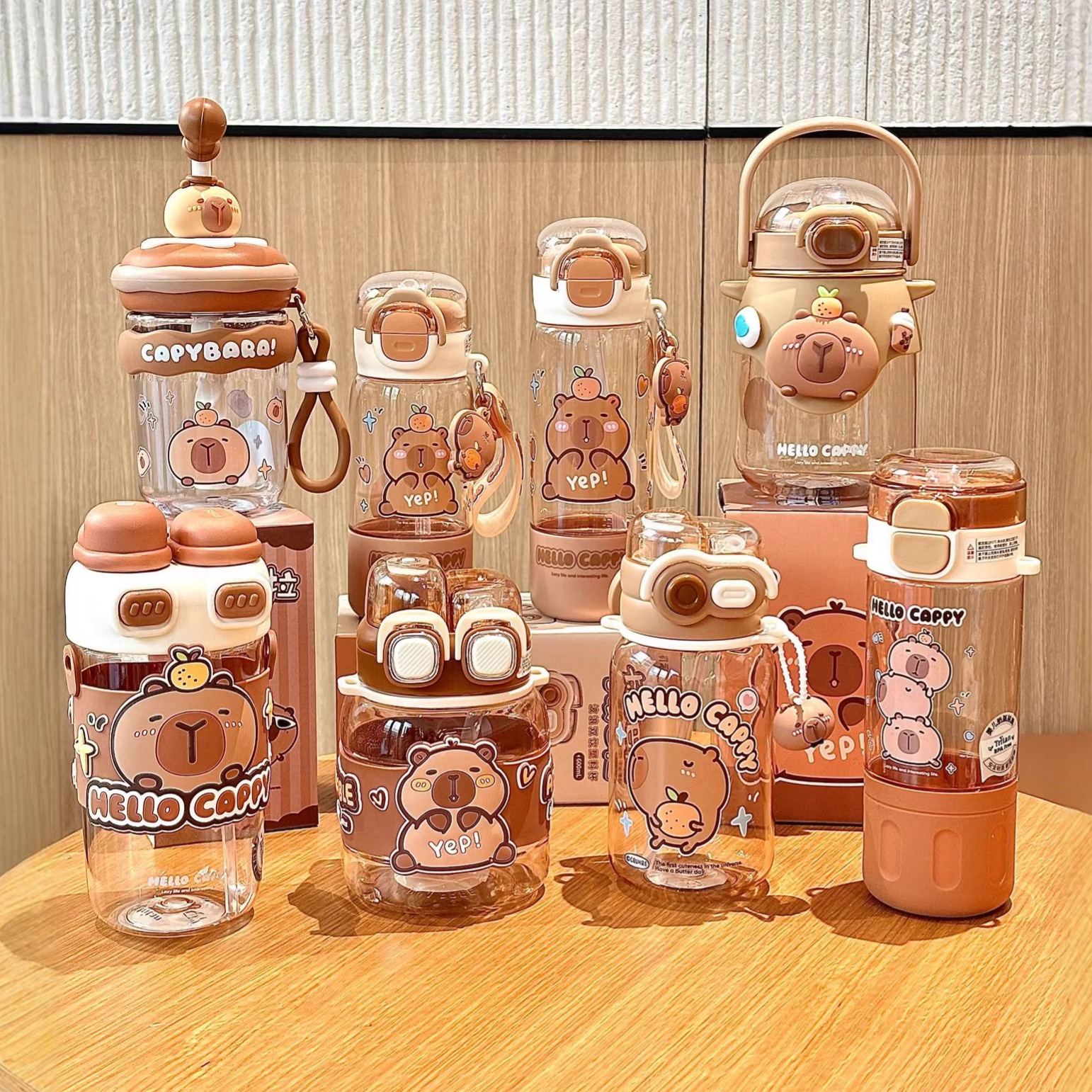 Capibala double-drinking plastic cup, convenient pop-up lid water cup, cartoon children's creative straw cup, girls' portable cup Specification image