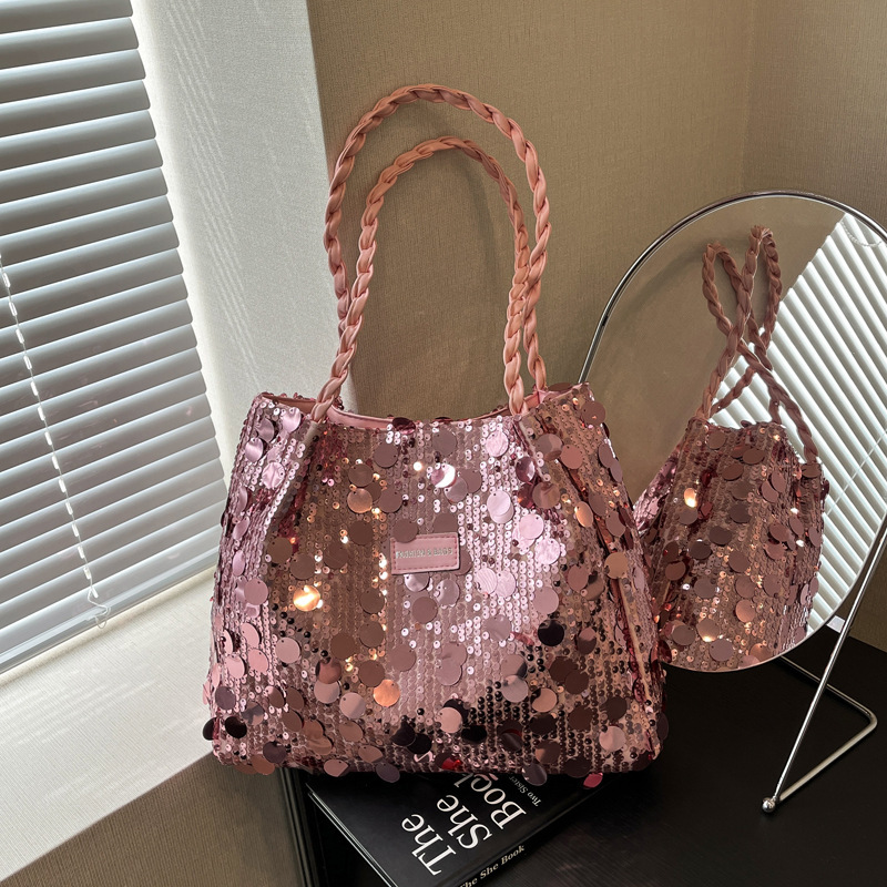 Cross-border large sequined bag, casual large-capacity fashionable underarm single-shoulder bag, tote bag, handbag, hand-held crossbody bag, fringed women's bag, single-shoulder handbag, sequined bag Specification image