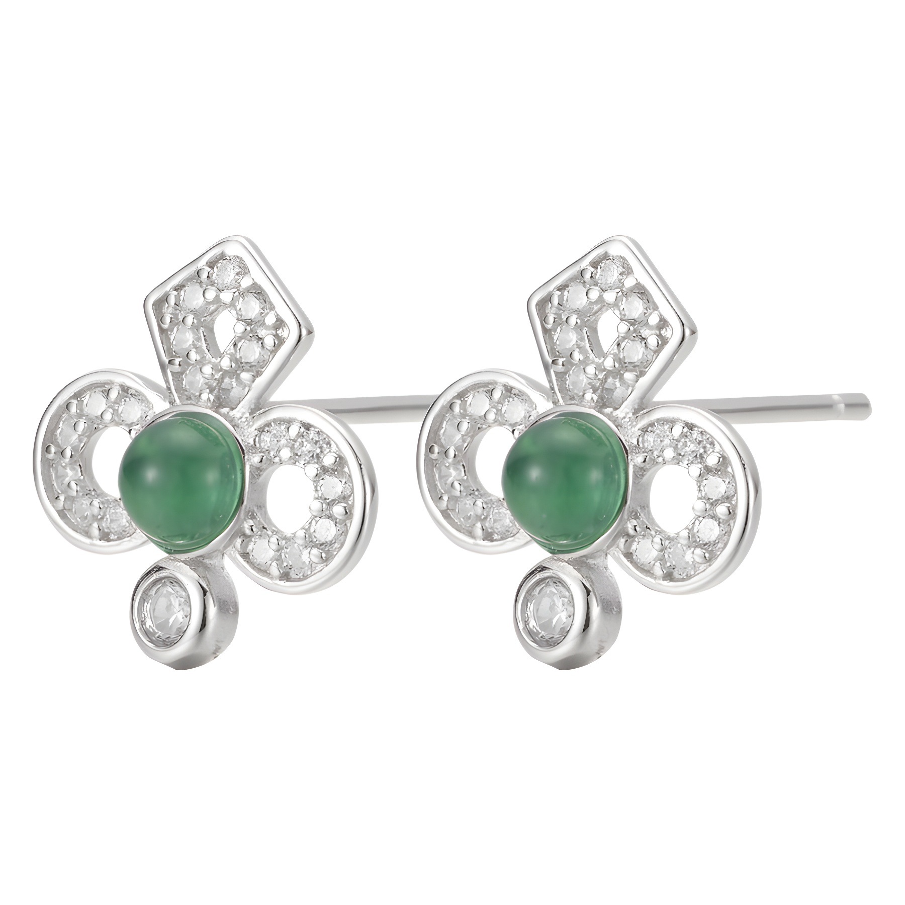 French-style stud earrings, exquisitely set with natural ice chalcedony and high ice green full diamond earrings Item Picture