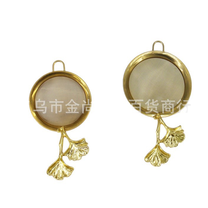 家用厨房奶茶豆浆蜂蜜超细糖筛杏叶柄不锈钢过滤网手持式面粉筛白底实物图