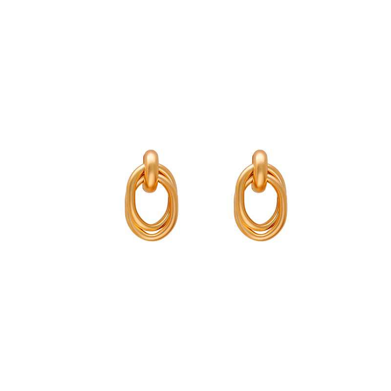 Hyacinth geométrico doble escalonado oval metal aretes personalidad versátil ligero de lujo moda alto sentido temperamento orejeras mujeres Item Picture