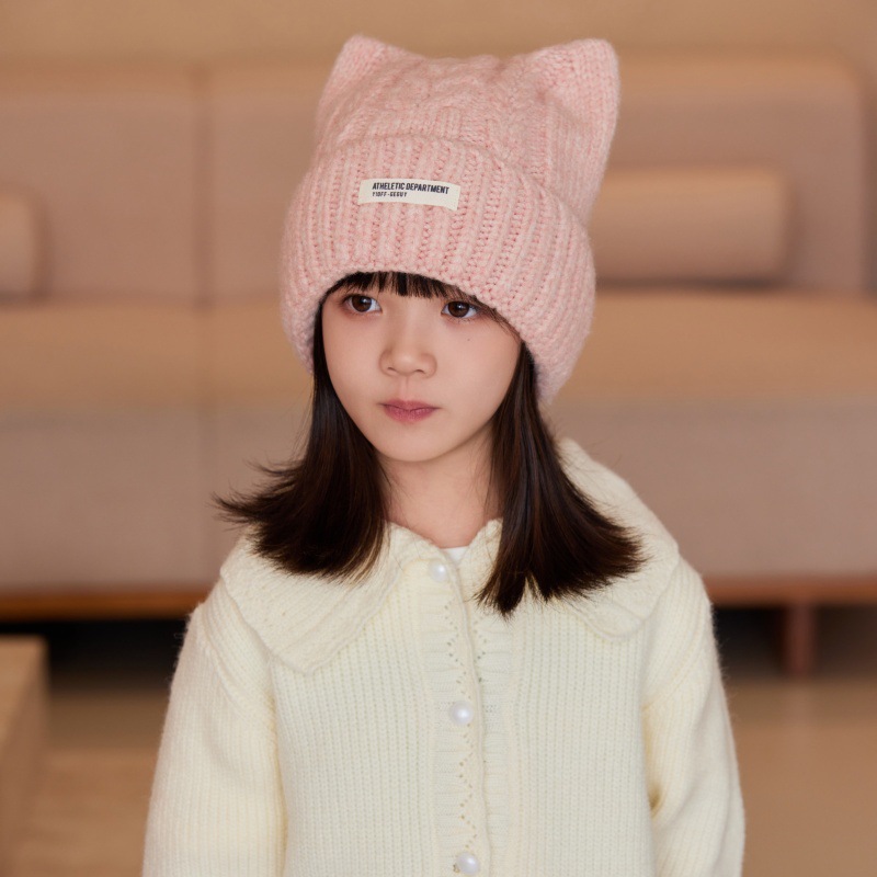 秋冬季针织帽儿童简约百搭毛线帽大头围显脸小保暖护耳包头帽大童