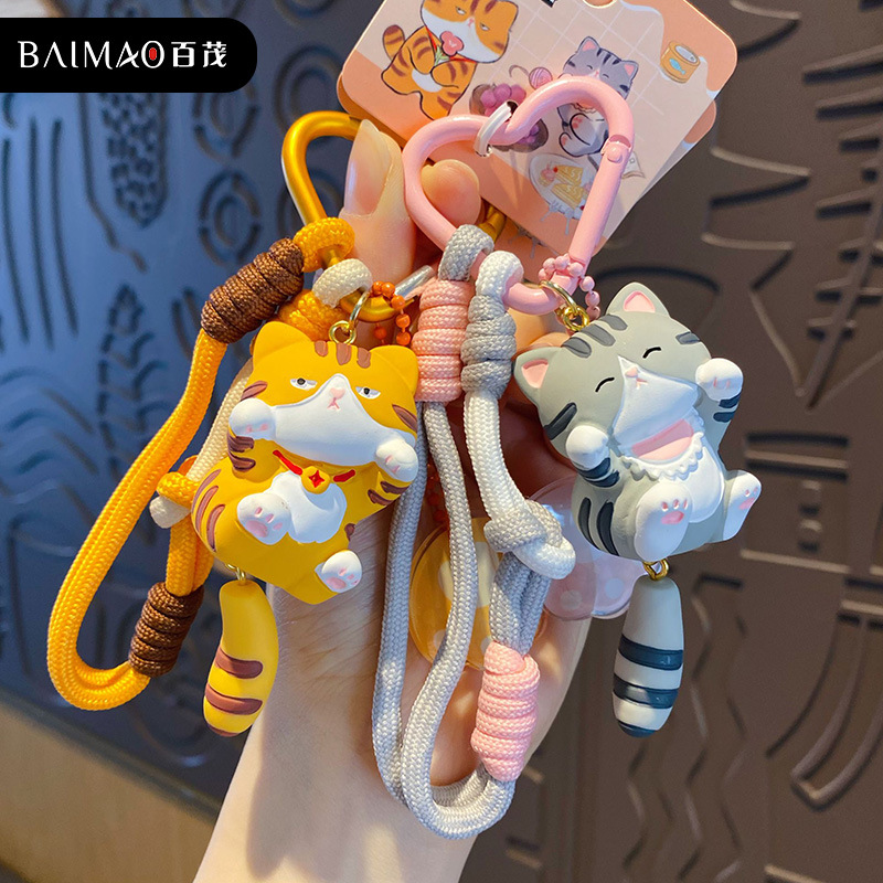 Original Nuo Ji Ji series keychain pendants, Bai MAO cute and energetic cat doll pendants, student schoolbag accessories