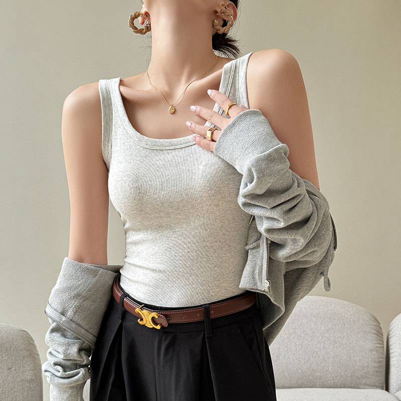 严选纯棉大码吊带背心女春夏季百搭外穿显瘦胖mm内搭打底无袖上衣细节图