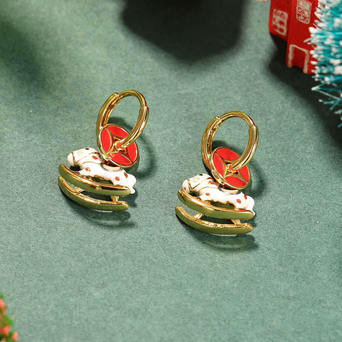 Wine red cherry earrings for the New Year and Christmas, light luxury and high-end stud earrings, autumn and winter niche design earrings, New Year earrings Specification image