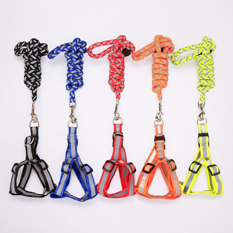 狗狗夜间反光牵引绳小中大型犬编织胸背带宠物狗绳狗链遛狗绳