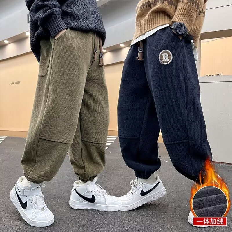 男童冬季加绒裤子秋冬款2023新款儿童棉运动裤一体绒中大童厚卫裤细节图