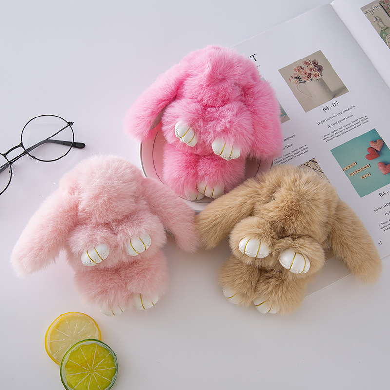 车钥匙扣女可爱韩国创意毛绒公仔ins网红兔书包汽车钥匙挂件现货