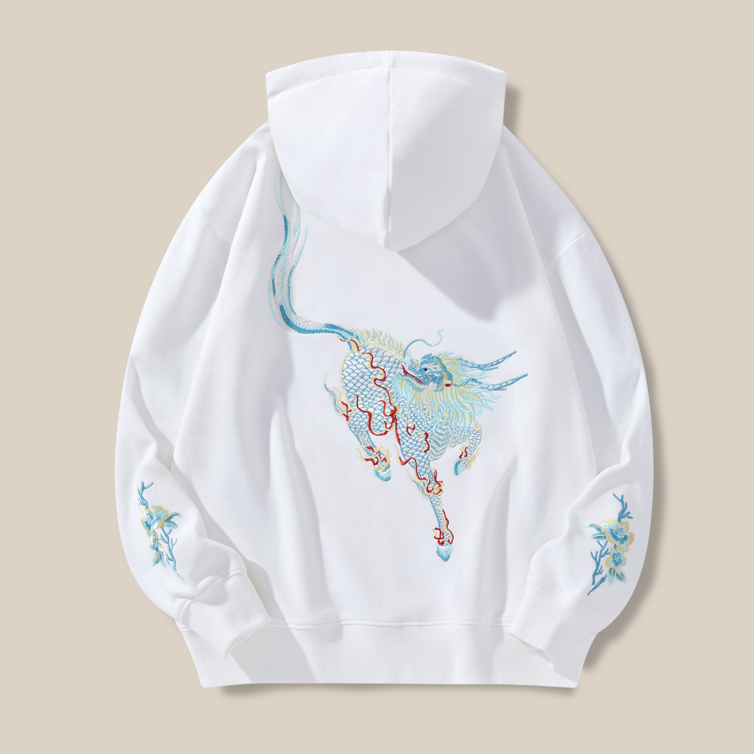 The new Qilin Heavy Industry embroidered hoodie for men, a trendy casual hooded men's shirt, and a large-sized men's casual couple shirt from a trendy brand details Picture