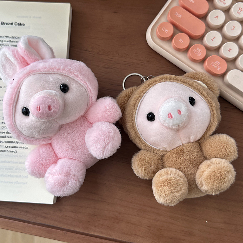 Cute little pig costume dolls, plush toys, little rabbit pendants, keychains, schoolbags, hanging decorations, piggy dolls, frogs details Picture