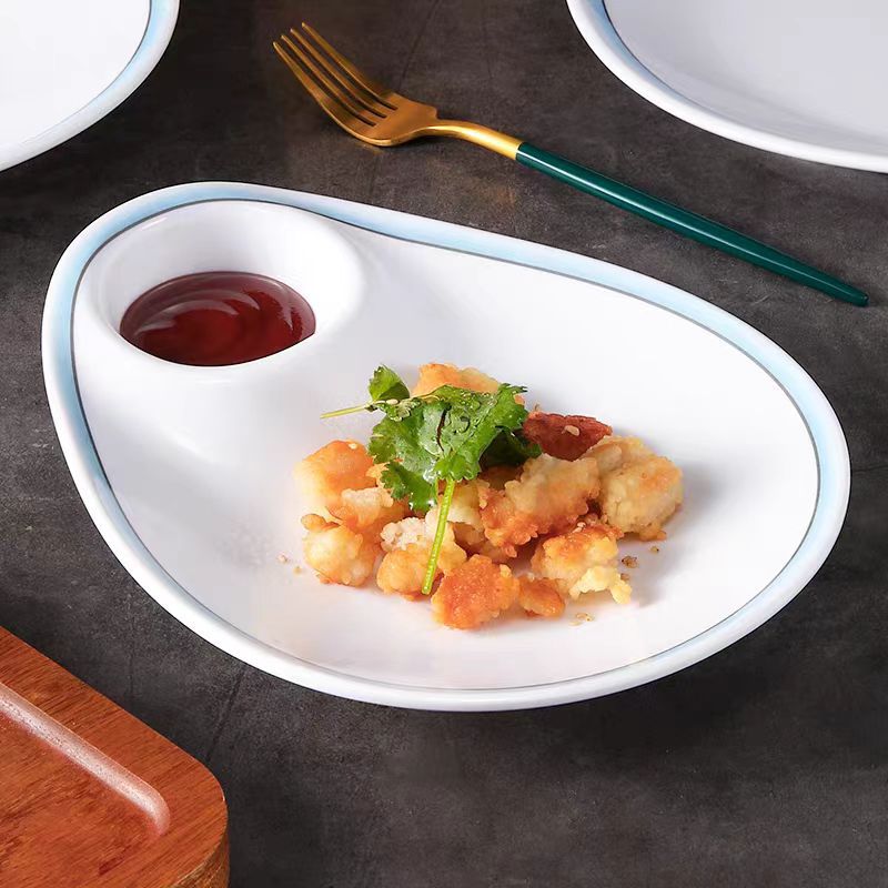 密胺饺子盘子带醋碟仿瓷酒店意境菜创意餐具饭店凉菜盘装虾盘商用