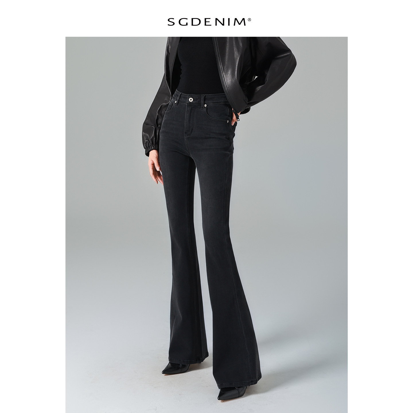 黑灰超模/高腰牛仔裤女微喇叭四面弹显瘦25秋新款提臀紧身显瘦飒图