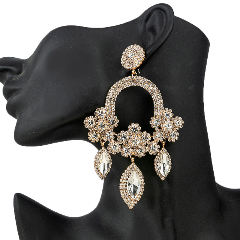 Aliexpress's best-selling cross-border full-diamond luxury exaggerated earrings, personalized and versatile, elegant rhinestone tassel earrings wholesale full figure