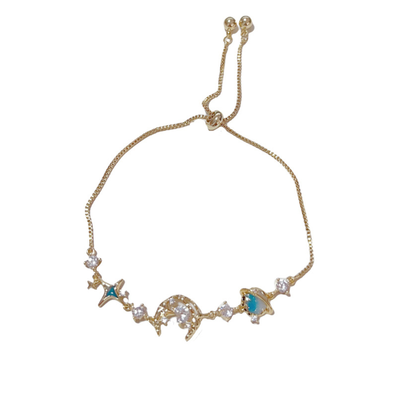 Wholesale of light luxury, fashionable and versatile diamond-encrusted blue star moon bracelet for women, simple, niche, elegant and high-end jewelry Item Picture