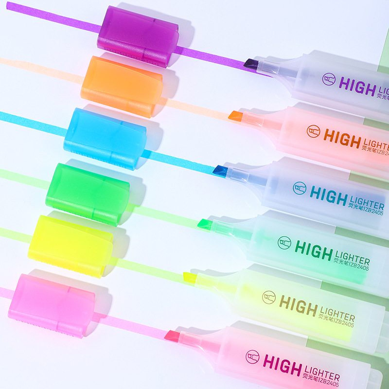 Large-capacity 6-color bold highlighter pen, highlighting key points of students' exams, high appearance level, note-taking office stationery details Picture